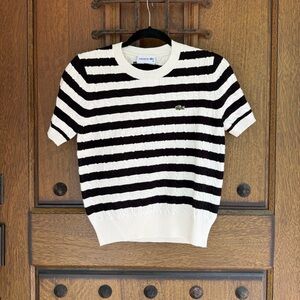 Lacoste Striped Black and White Short Sleeve Sweater Size S